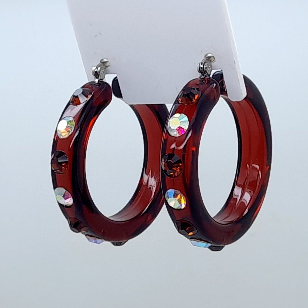 Vintage Smoked topaz color Lucite Acrylic1.5 inch Hoop party Fashion Earrings